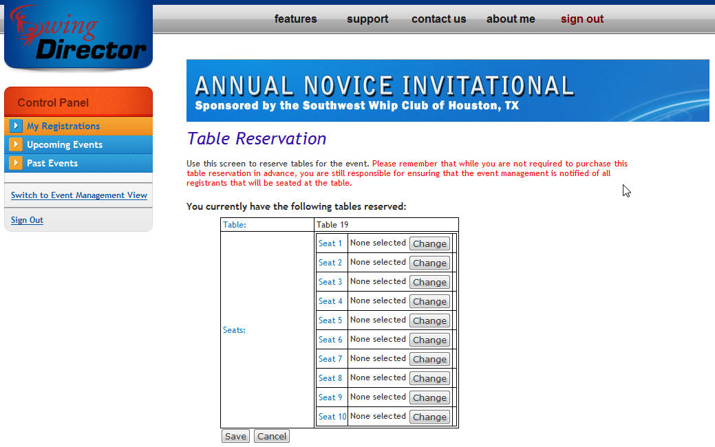 Registration Table Reservation Detail screenshot